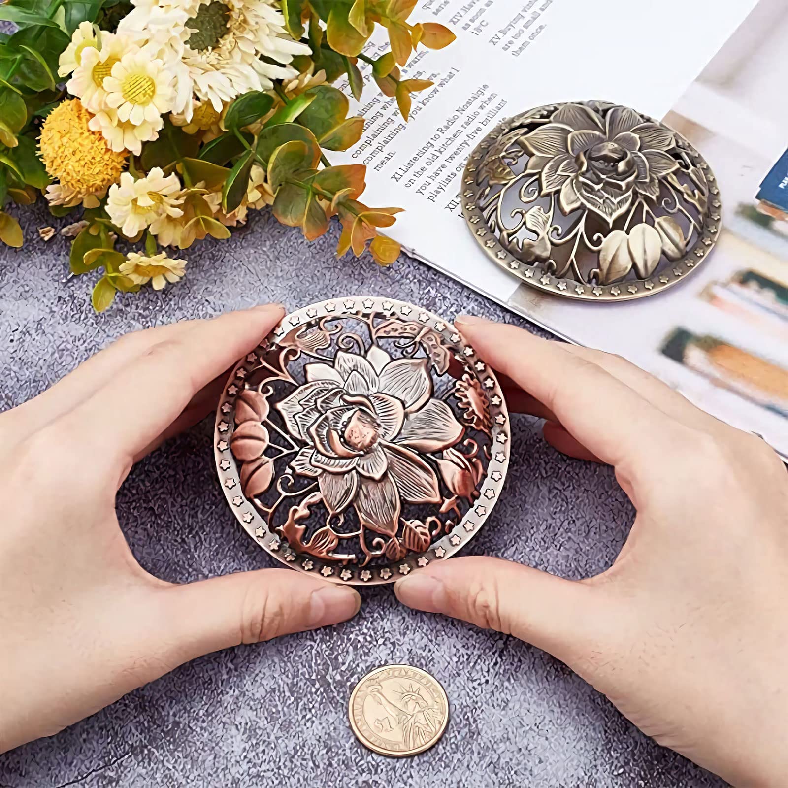 GORGECRAFT 2PCS Candle Cover Topper Lotus Scented Candles Cover Bronze Flowers Lid Jar Candles Bronze Alloy Candle Toppers Jar Shade Sleeves Accessories to Burn Evenly for Jar Candles Melt Space