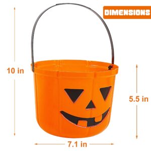 Zcaukya 6 Packs Halloween Candy Buckets, 7.1" x 5.5" Plastic Jack-O-Lantern Pails with Handle, Portable Pumpkin Monster Baskets for Halloween Party Supplies Trick or Treat Activities, Orange