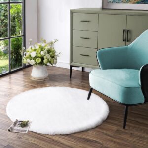 latepis white fur round rug 3ft non-slip washable circle rug fluffy faux rabbit fur rug for photoshoot plush shag rug furry carpet for living room bedroom kids room area rug