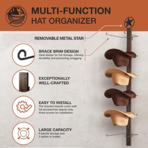 P-ALADIN Cowboy Hat Rack, Cowboy Hat Holder, 6 Pieces Western Hat Rack For Wall with Natural Wooden Board, Cowboy Hat Hanger for Wall Décor Keeps Original Shape of Hat