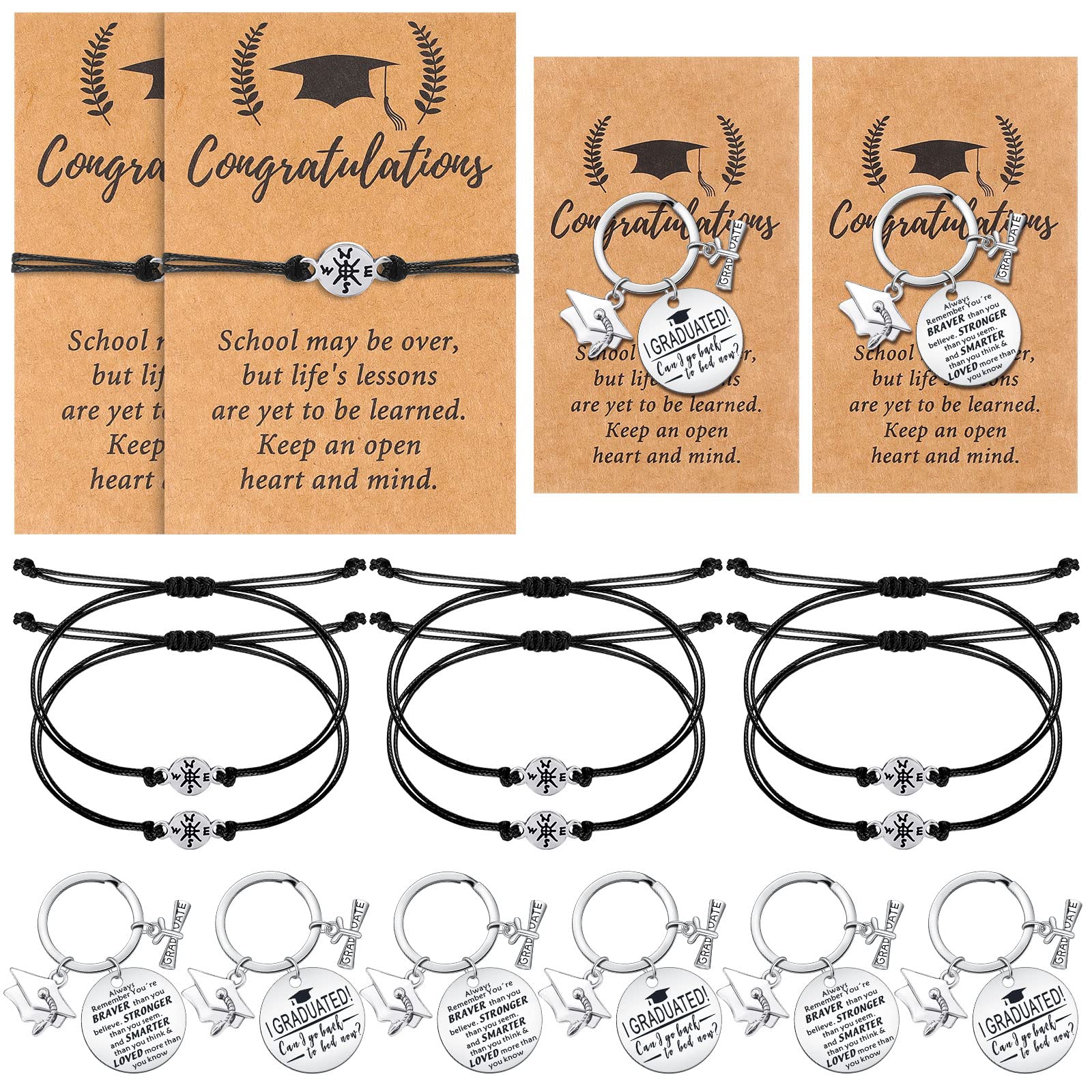 Yinkin 16 Set Graduation Gifts Bulk Includes 8 Pcs Compass Bracelets and 8 Pcs Graduation Keychain Class of 2024 Graduation Souvenir Gifts for Congrats Grad 2024 Graduate College High School Students