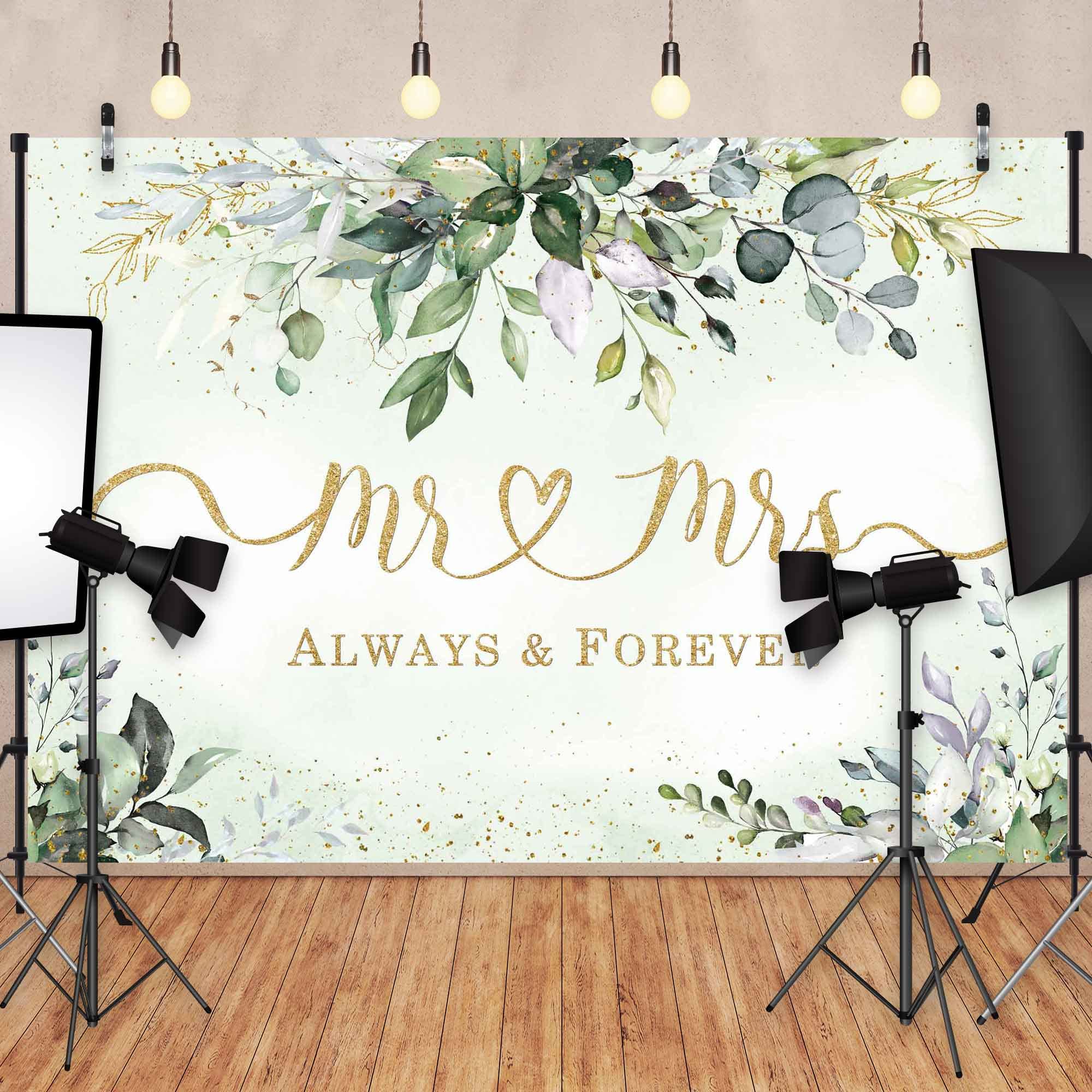 Felortte 7x5ft Polyester Mr & Mrs Engagement Backdrop Bridal Shower Photography Background for Wedding Bride and Groom Engaged Ceremony Anniversary Party Decorations Banner Photo Booth Props