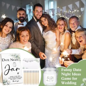 Geelin 114 Pcs Bridal Shower Games Include Date Night Jar Wooden Sign 100 Cards 10 HB Pencils 2 Stickers for Wedding Reception Games Date Idea Newlyweds Bridal Shower Party Favors(Greenery)