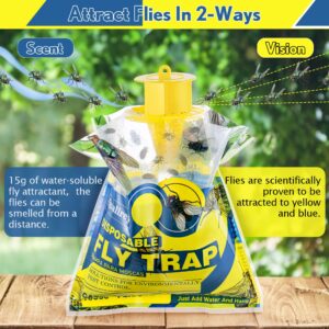 Qualirey 4 Pack Fly Traps Outdoor Hanging, Disposable Fly Killer Trap Bag Catcher for Outside Farms, Pastures, Chicken Coops, Stables, Barns, Horse, Garbage Cans, Garbage Ponds, Yard, Backyard, Patio