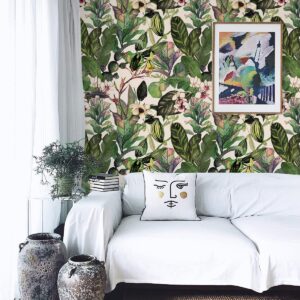 Luvdecor Wallpaper Peel and Stick Boho Leaf Tropical Wallpaper for Bedroom Removable Wallpaper Peel and Stick Floral Palm Leaf Botanic Boho Wallpaper for Renter Accent Wall 17.7 * 118 in