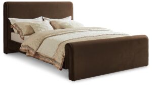 meridian furniture sloanbrown-f sloan collection modern | contemporary velvet upholstered full bed with rich soft brown velvet, curved headboard and footboard, 59.5" w x 92" d x 45" h, brown, full