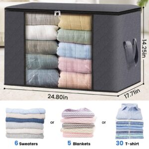 HomeHacks Storage 3-Pack Clothes Organizer Storage Bags Foldable Storage Box with Large Clear Window Sturdy Handles for Closet, Dorm, Pillows, Bedding, Clothes, Stuffed Toys, Blankets, 100L, Grey