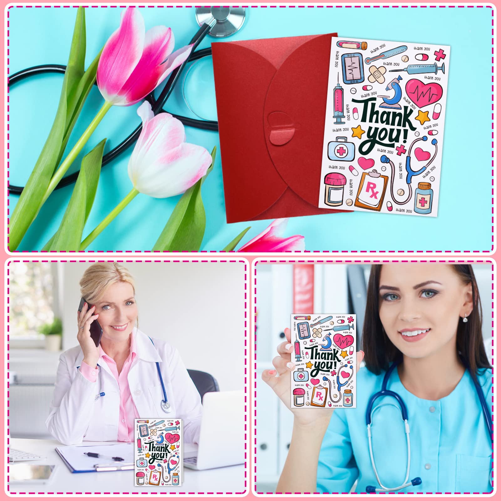 FLYAB Thank You Card for Nurse Doctor 4"x6" Medical Healthcare Workers Thank You Card with Envelope for EMTs Essential Medical Staff