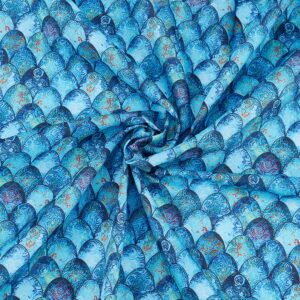 fingerinspire mermaid scales fabric cotton fabric 39x57 inch deep sea blue polyester fabric mermaid printed fishscale pattern fabric cloth for t-shirt, dress sewing, diy craft, tablecloth