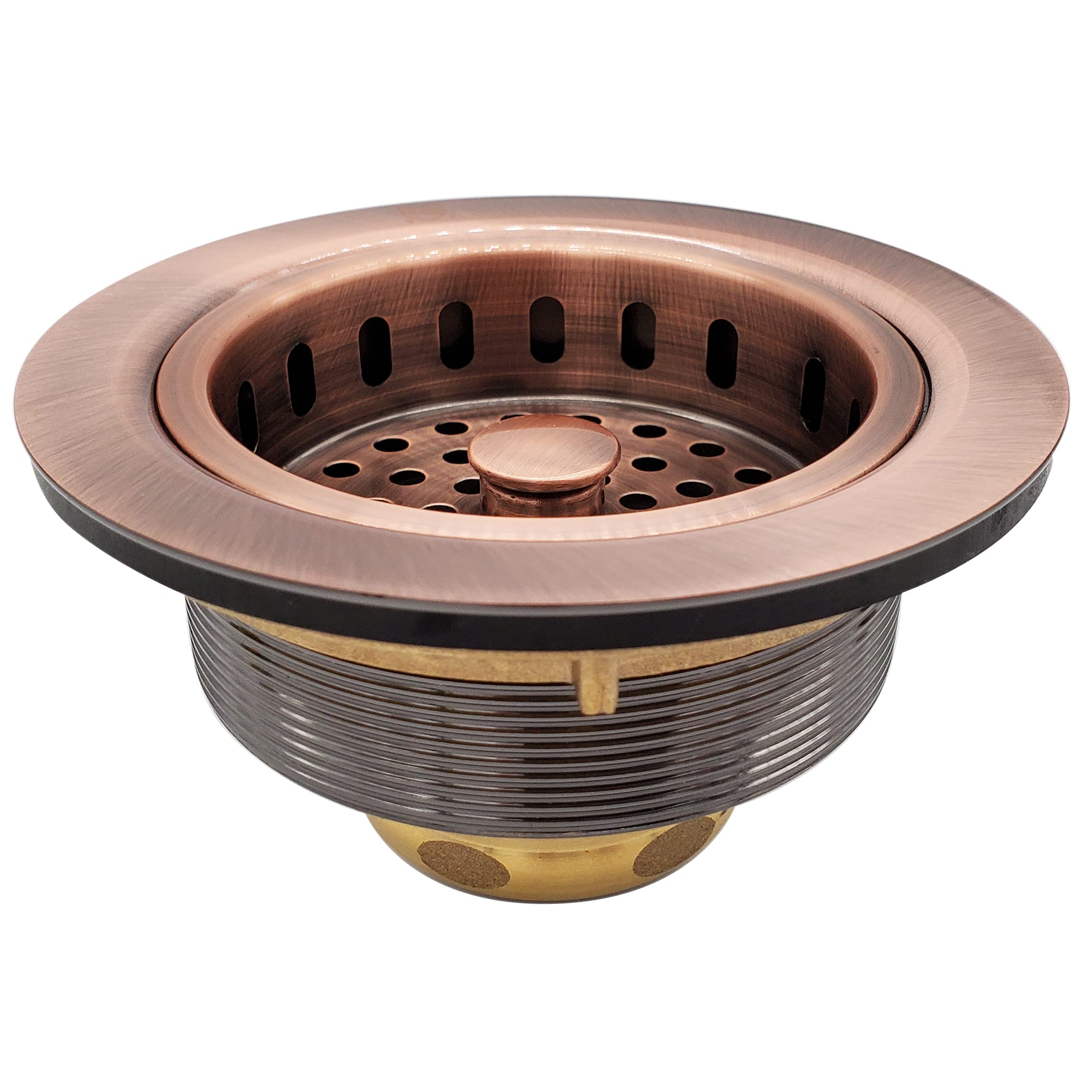 Westbrass A2165-11 4-1/4" OD Post Style Large Kitchen Basket Strainer with Waste Disposal Flange and Stopper Drain Set, 1-Pack, Antique Copper