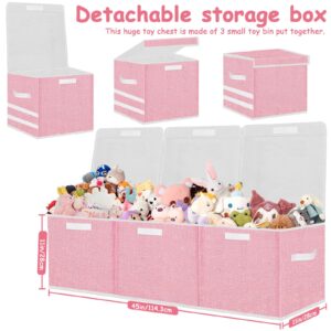 Pantryily Extra Large Toy Storage Box, Stackable Storage Bins with Lids, Detachable Toys Boxes Chest Organizer,Collapsible Bins with Sturdy Handles for Girls(Pink)