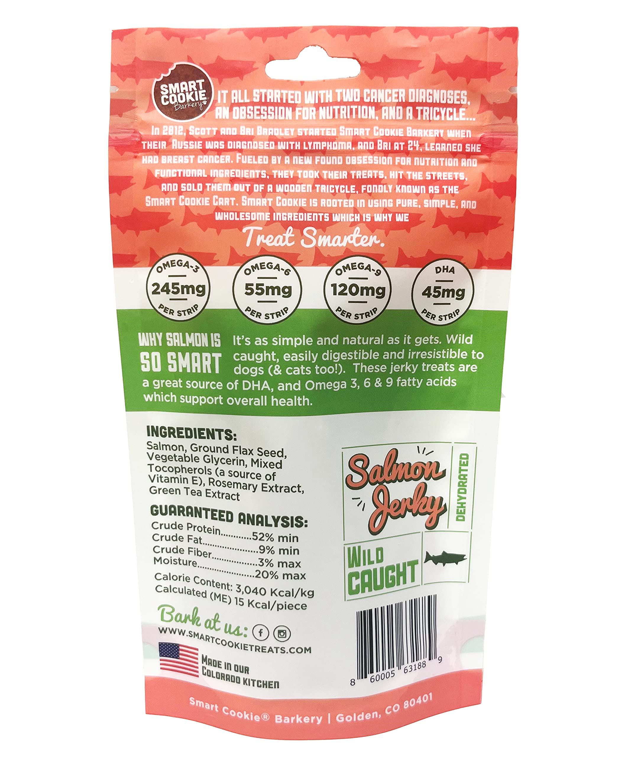 Smart Cookie Salmon Jerky Dog Treats - DHA & Omega Strips for Dogs & Puppies with Allergies, Sensitive Stomachs with Wild Caught Alaskan Salmon- Dehydrated, Grain Free, Made in USA - 3oz Bag Pack of 1