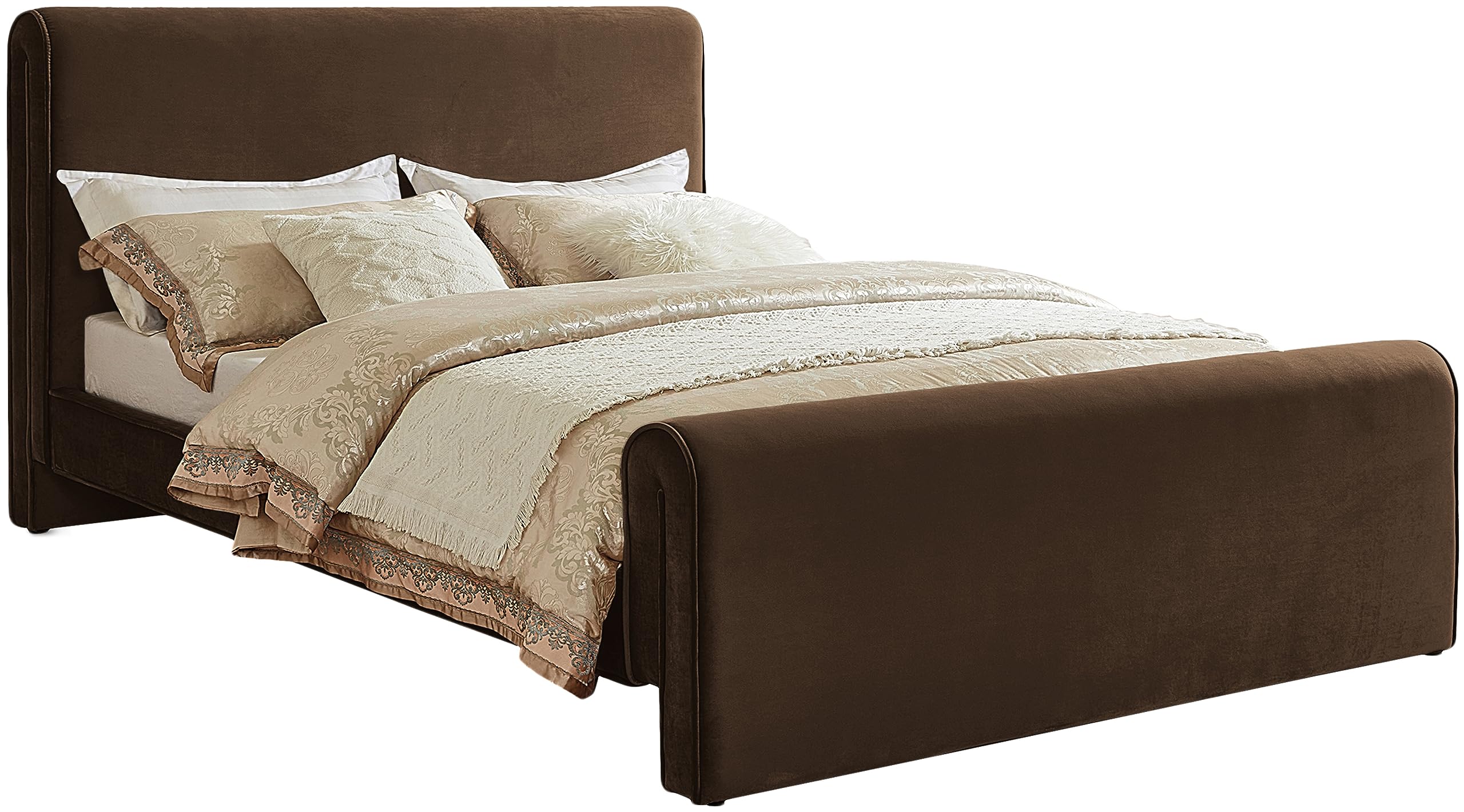 Meridian Furniture SloanBrown-F Sloan Collection Modern | Contemporary Velvet Upholstered Full Bed with Rich Soft Brown Velvet, Curved Headboard and Footboard, 59.5" W x 92" D x 45" H, Brown, Full