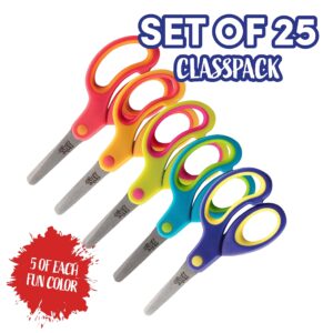 Idiy Kid's Scissors Class Value pack Value (25pc) - 5" Soft Grip Blunt Tip Safety Easy Cut Scissors-Elementary Projects, Summer Camps, Class Arts & Crafts Back to School Supplies for Children, Teacher