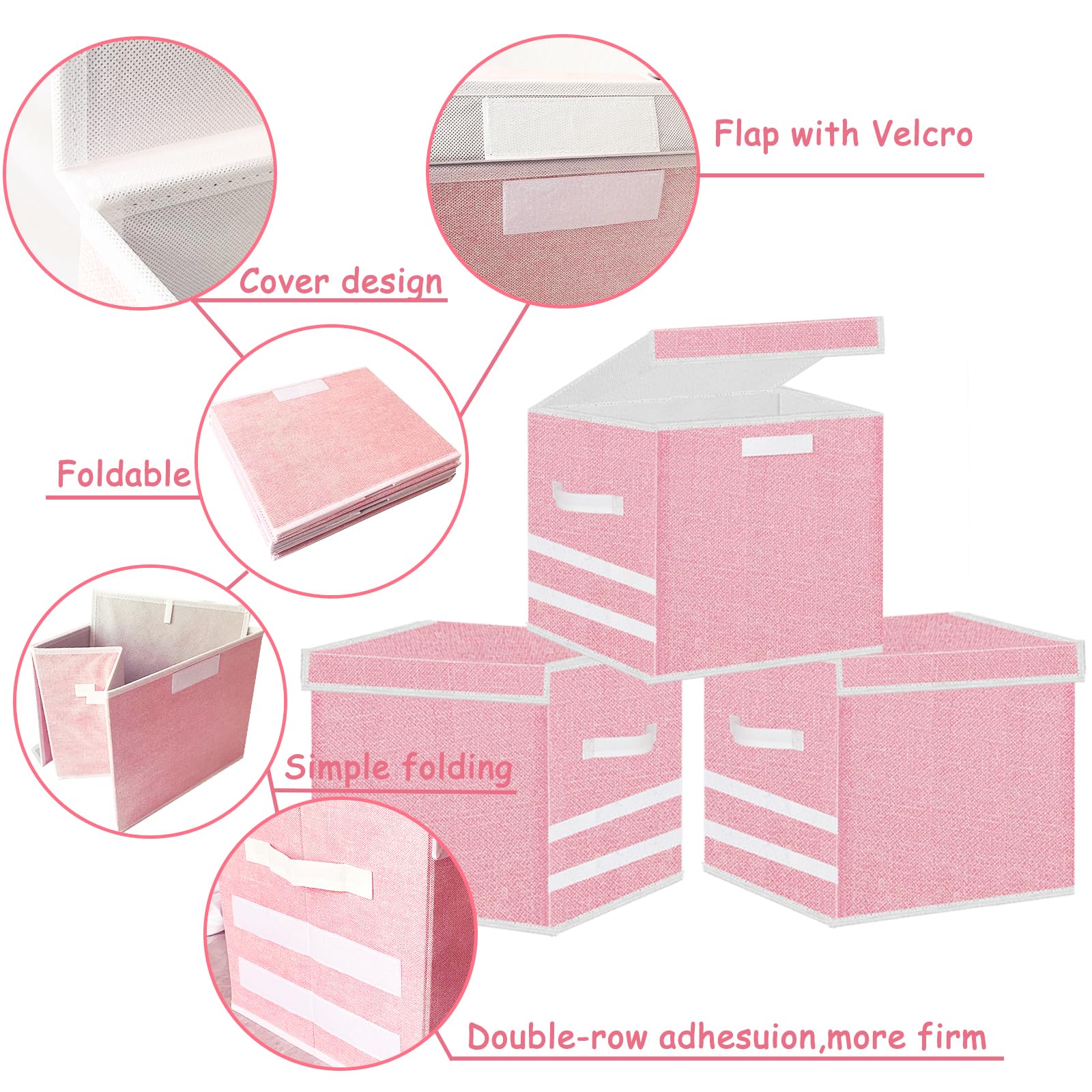 Pantryily Extra Large Toy Storage Box, Stackable Storage Bins with Lids, Detachable Toys Boxes Chest Organizer,Collapsible Bins with Sturdy Handles for Girls(Pink)