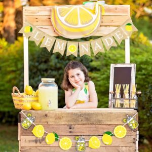 VILIFEVER Burlap Lemonade Banner for Lemonade Stand Decorations, Lemon Garland Summer Lemon Party Decorations Lemonade Themed Bridal Shower Birthday Party Supplies Lemon Decor