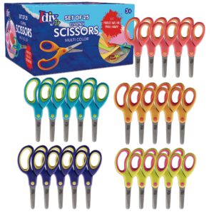 idiy kid's scissors class value pack value (25pc) - 5" soft grip blunt tip safety easy cut scissors-elementary projects, summer camps, class arts & crafts back to school supplies for children, teacher