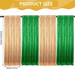 4 Panels Green Gold Sequin Backdrop Curtain 2 ft x 8 ft Glitter Background Sparkle Photography for Party Congrats Grad Graduation Party Decorations, Birthday, Wedding