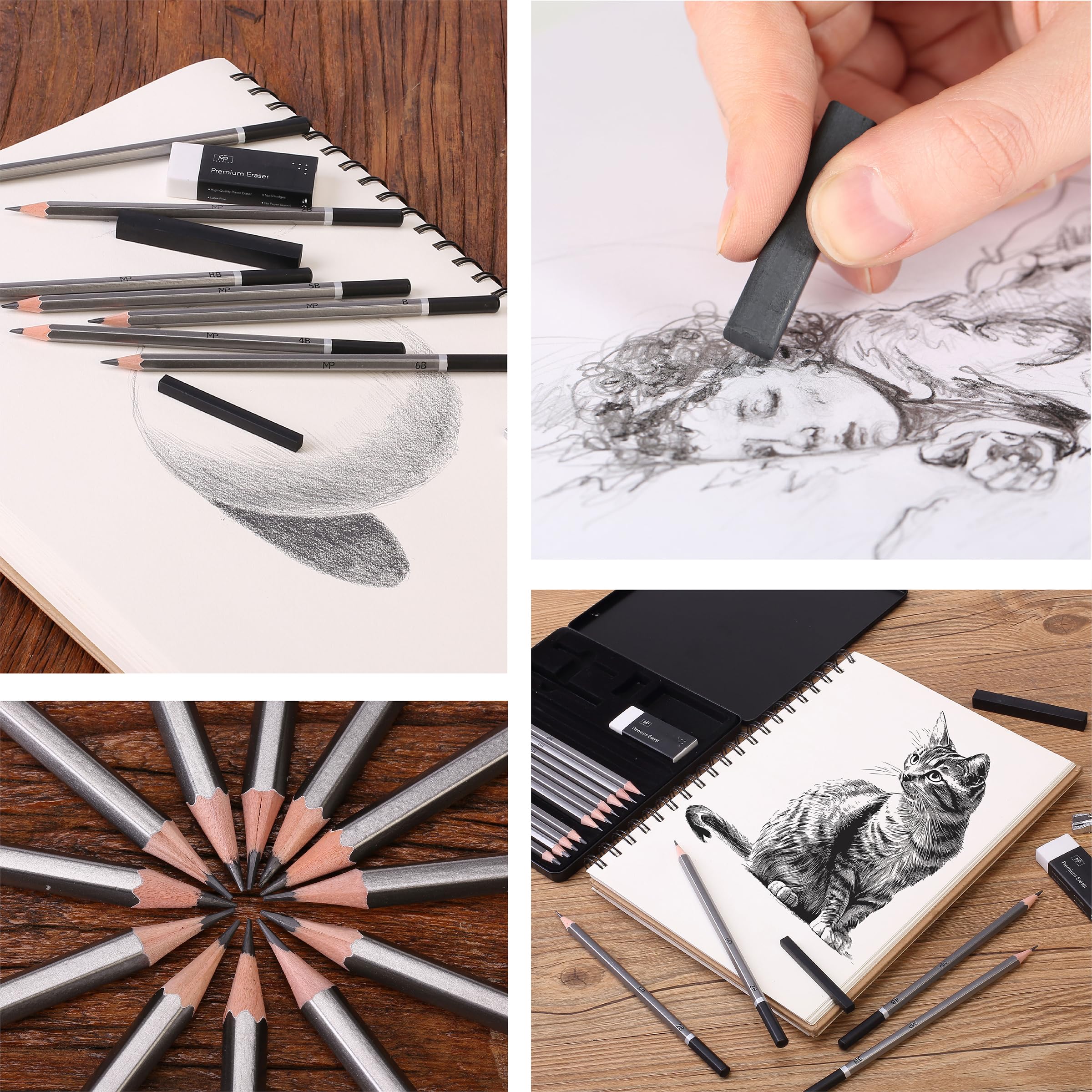 Mr. Pen- Sketch Pencils for Drawing, 19 pcs, Drawing Pencils for Sketching with Graphite Sticks, Erasers and Sharpener, Sketching Pencils, Art Pencils for Sketching, Graphite Pencils,Christmas Gift