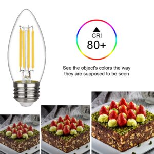 RuiAoTD 6 Pack B11 Candelabra LED Light Bulb, Chandelier Light Bulbs 4 Watt Equivalent 40W,2700K Warm White 450LM,E26 Standard Base LED Filament Candle Bulb,Clear Glass