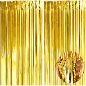 xiksxitn 2 pack gold fringe curtains backdrop, 3.2ftx 8.2ft gold streamers, fringe backdrop for photo booth wedding graduations birthday party backdrop