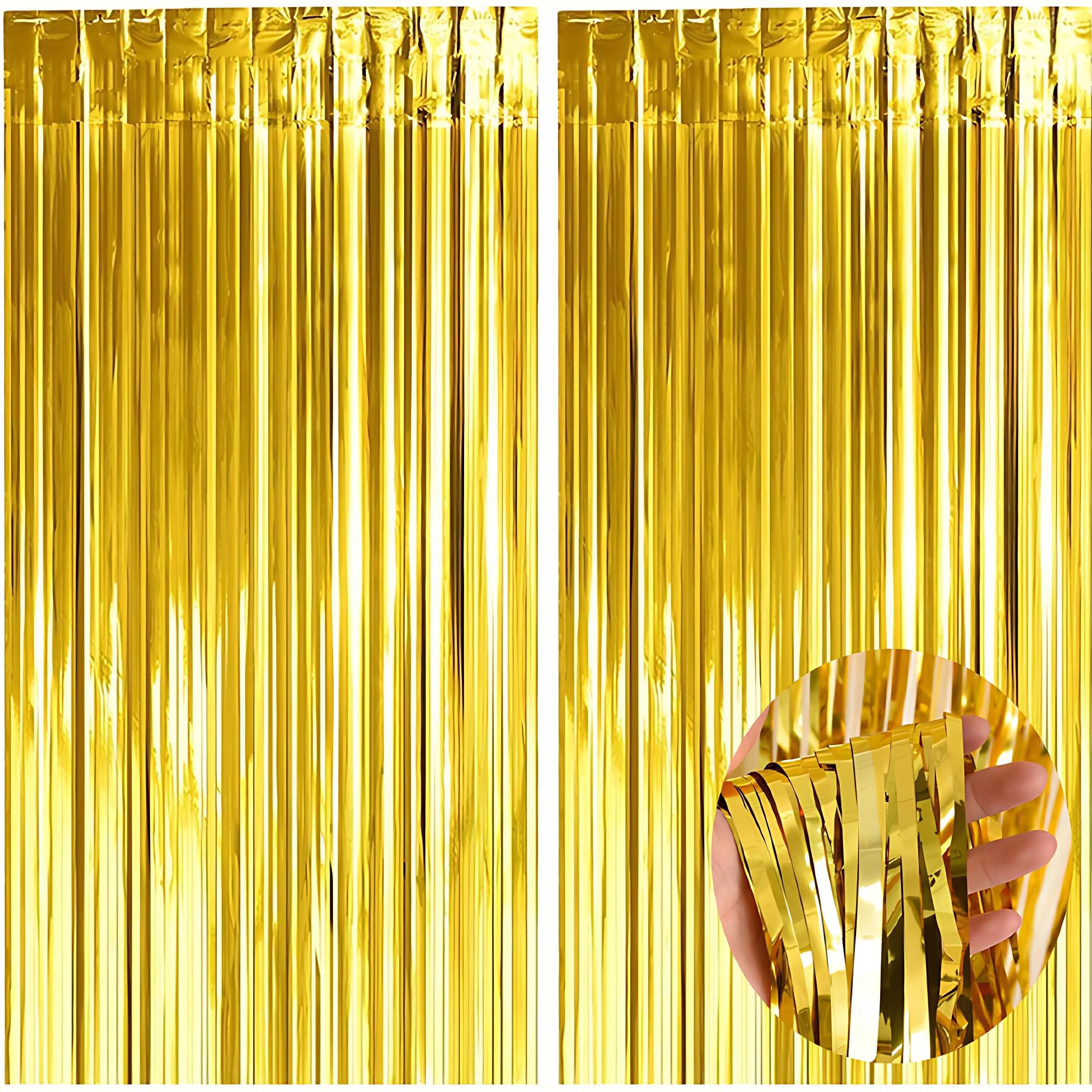 XIKSXITN 2 Pack Gold Fringe Curtains Backdrop, 3.2ftx 8.2ft Gold Streamers, Fringe Backdrop for Photo Booth Wedding Graduations Birthday Party Backdrop