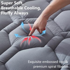 ELVEN HOME King Size Mattress Pad Waterproof Cooling Mattress Topper King 78"x80" Noiseless Urine Proof Mattress Protector Cover Deep Pocket Washable Quilted Fitted Soft Mattress Pad, Grey