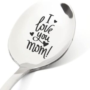 I Love You Mom Spoon Engraved Stainless Steel for Mom Mother Coffee Tea Lover Gift, Best Mom Mother Mommy Gifts for Birthday Mothers Day Christmas Presents