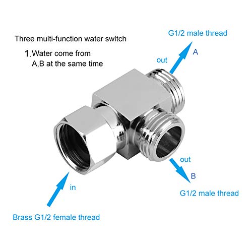 T Adapter for Toilet Bidet,3 8 to 1 2 Adapter Plumbing,Three Way T Adapter 1 2 Inch Toilet,Chrome Pipe Fittings 3 Way Brass Chrome Diverter G1 2 T Shape Adapter Value for Shower Arm Mounted