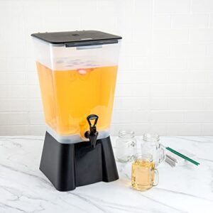 Restaurantware Bev Tek 5 Gallon Drink Dispenser 1 Dishwashable Beverage Dispenser--Detachable Tank Includes Decals Black Plastic Carnival Juice Dispenser With Stand Push-Button Spigot