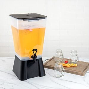 Restaurantware Bev Tek 5 Gallon Drink Dispenser 1 Dishwashable Beverage Dispenser--Detachable Tank Includes Decals Black Plastic Carnival Juice Dispenser With Stand Push-Button Spigot