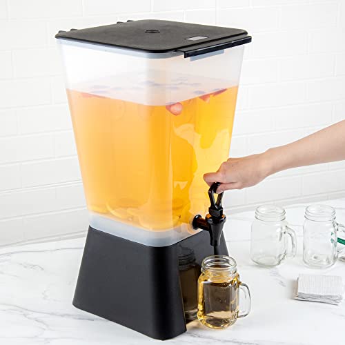 Restaurantware Bev Tek 5 Gallon Drink Dispenser 1 Dishwashable Beverage Dispenser--Detachable Tank Includes Decals Black Plastic Carnival Juice Dispenser With Stand Push-Button Spigot