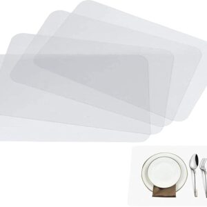 Thstheaven Clear Place Mats,Translucent Plastic Placemats Set for Dining Table, Keeps Table or Desktop Cloth Cleaner, Washable, Heat Resistant, Non-Slip (4)