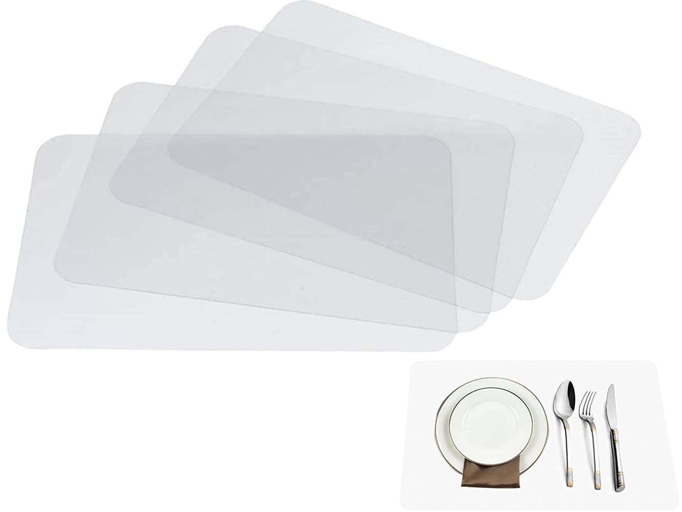 Thstheaven Clear Place Mats,Translucent Plastic Placemats Set for Dining Table, Keeps Table or Desktop Cloth Cleaner, Washable, Heat Resistant, Non-Slip (4)