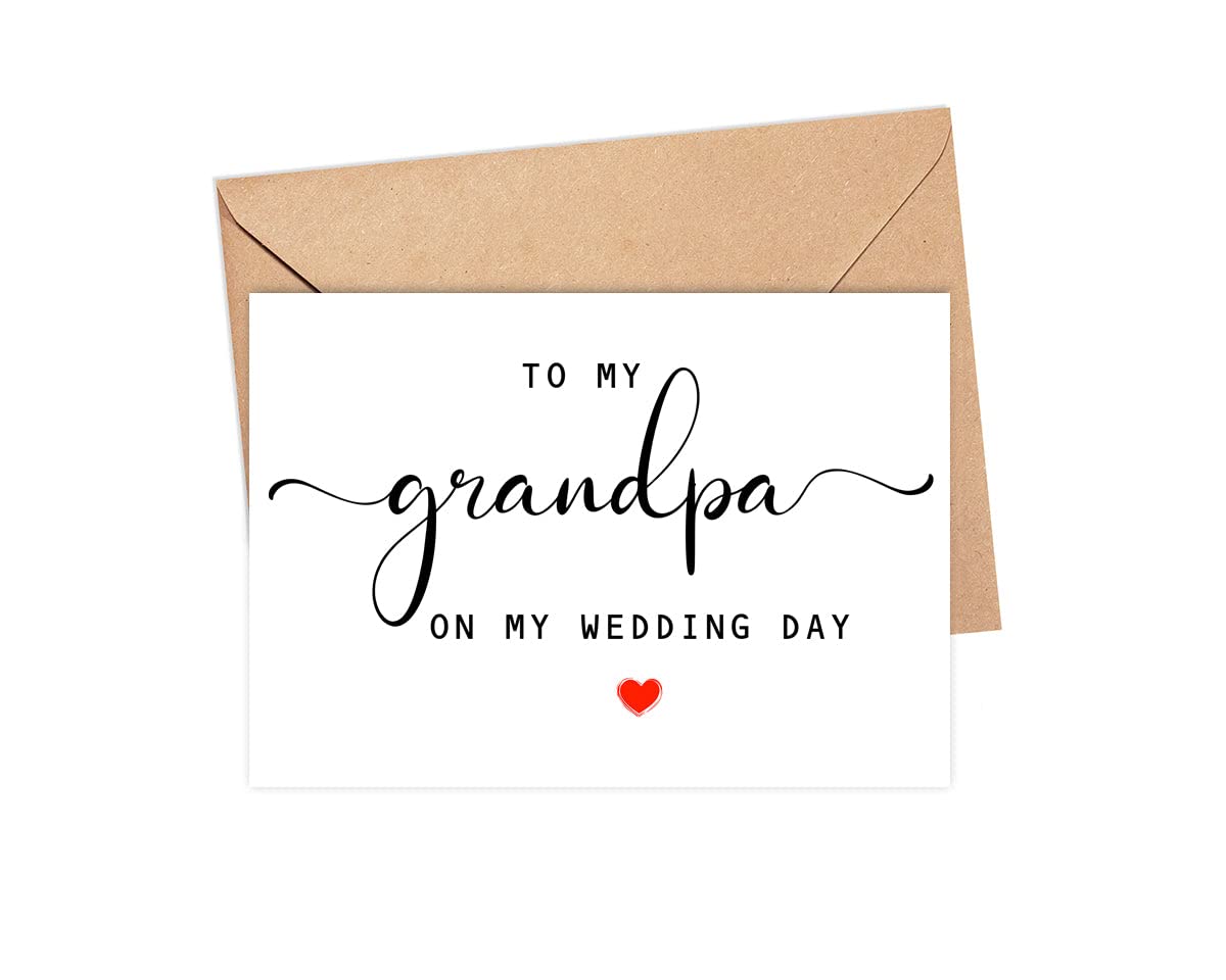 DiandDesignGift To My Grandpa On My Wedding Day Card - Wedding Day Card - Family Of The Bride Or Groom Cards - Wedding Party Card - Calligraphy Card Grandpa Wedding Day - Thank You Wedding Card