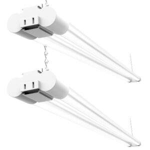 sunco linkable led utility shop light, 4500 lm, 5000k daylight, 4 ft, 48 inch integrated fixture for garage, 40w equivalent 150w, surface + suspension mount, white 2 pack