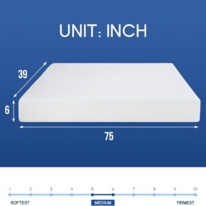 Twin Mattress 6 Inches Gel Memory Foam Mattress Bed in a Box, CertiPUR-US Certified Foam, Pressure Relief Supportive, Medium Firm Twin Size Mattress for Kids Bunk Trundle Bed Daybed