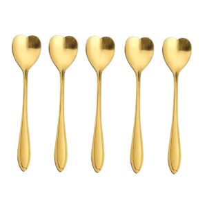 Set of 10 Heart-Shaped Gold Stainless Steel Spoons for Coffee, Desserts, and Tea - Ideal for Sugar, Stirring, Ice Cream, and Cake 5inch