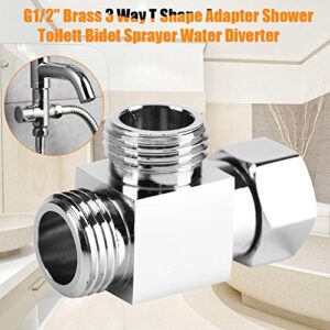 T Adapter for Toilet Bidet,3 8 to 1 2 Adapter Plumbing,Three Way T Adapter 1 2 Inch Toilet,Chrome Pipe Fittings 3 Way Brass Chrome Diverter G1 2 T Shape Adapter Value for Shower Arm Mounted