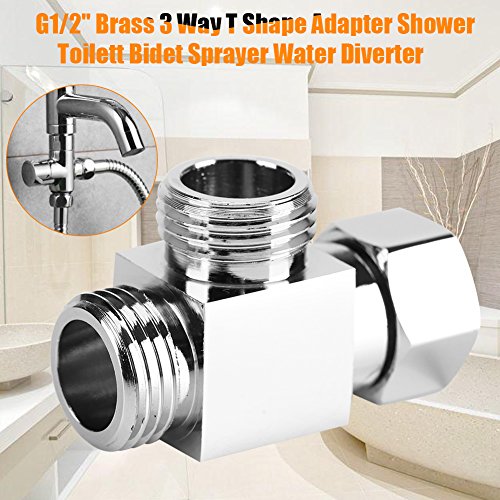 T Adapter for Toilet Bidet,3 8 to 1 2 Adapter Plumbing,Three Way T Adapter 1 2 Inch Toilet,Chrome Pipe Fittings 3 Way Brass Chrome Diverter G1 2 T Shape Adapter Value for Shower Arm Mounted