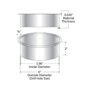 Outwater 6" (Nominal) Diameter x 2" Height 304 Polished Stainless Steel Trash Grommets for Countertop Inserted Trash Chutes