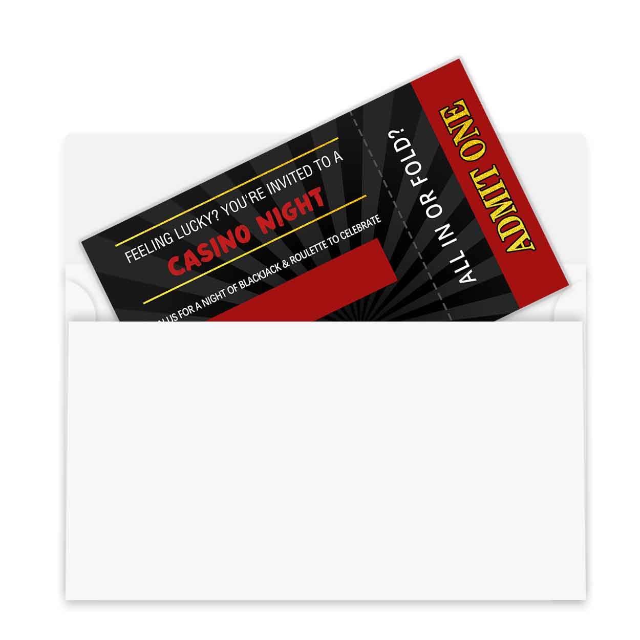 QZCYU Casino Birthday Party Invitation. Casino Ticket. Casino Party Invite. Las Vegas Invitation. (20 Invitations + Envelopes)