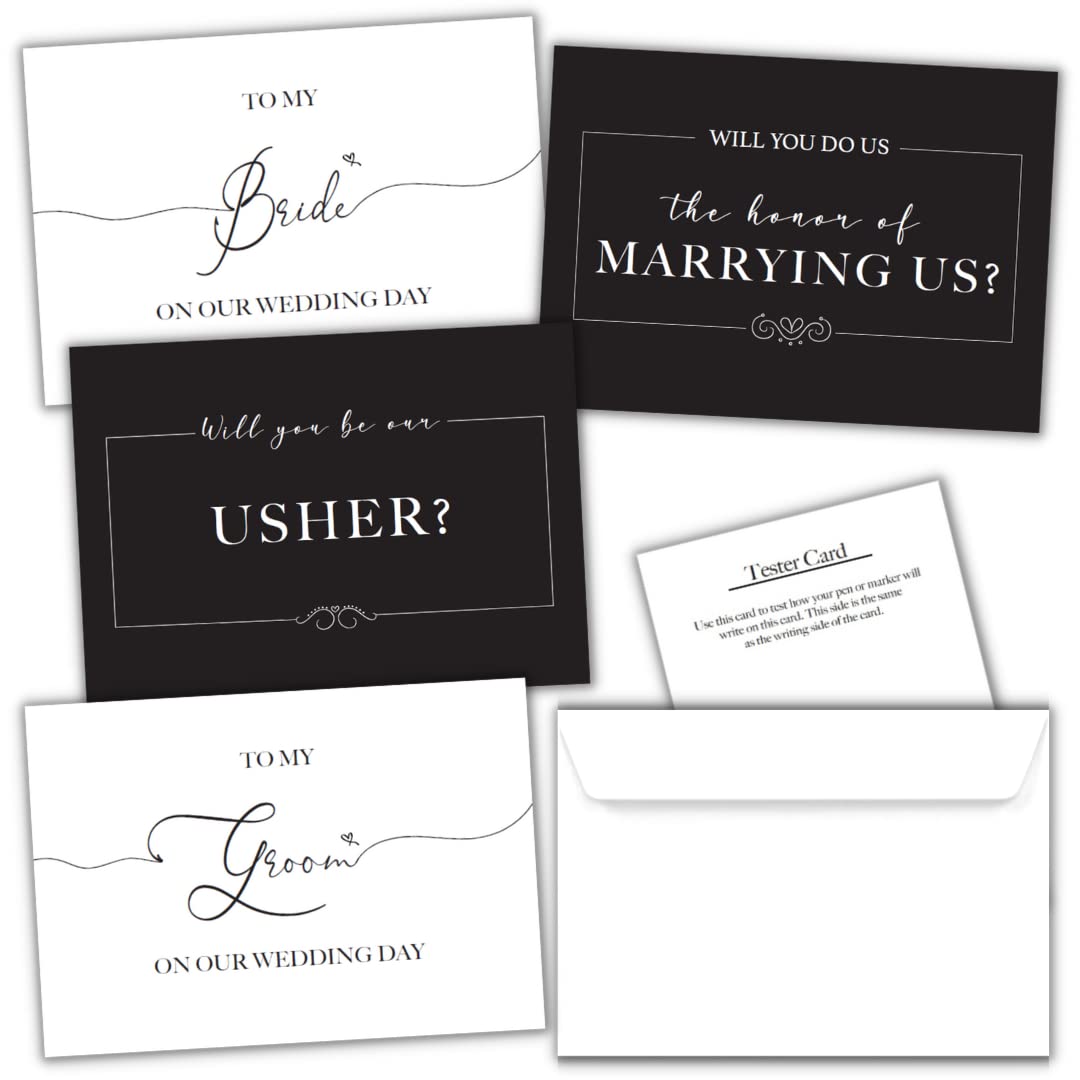 4 Pack For My Bride Wedding Card For Husband Card Set - Officiant Proposal Card, Will You Be Our Usher Card - Wedding Day Cards To Husband To The Bride Card Set With Wedding Officiant Proposal And