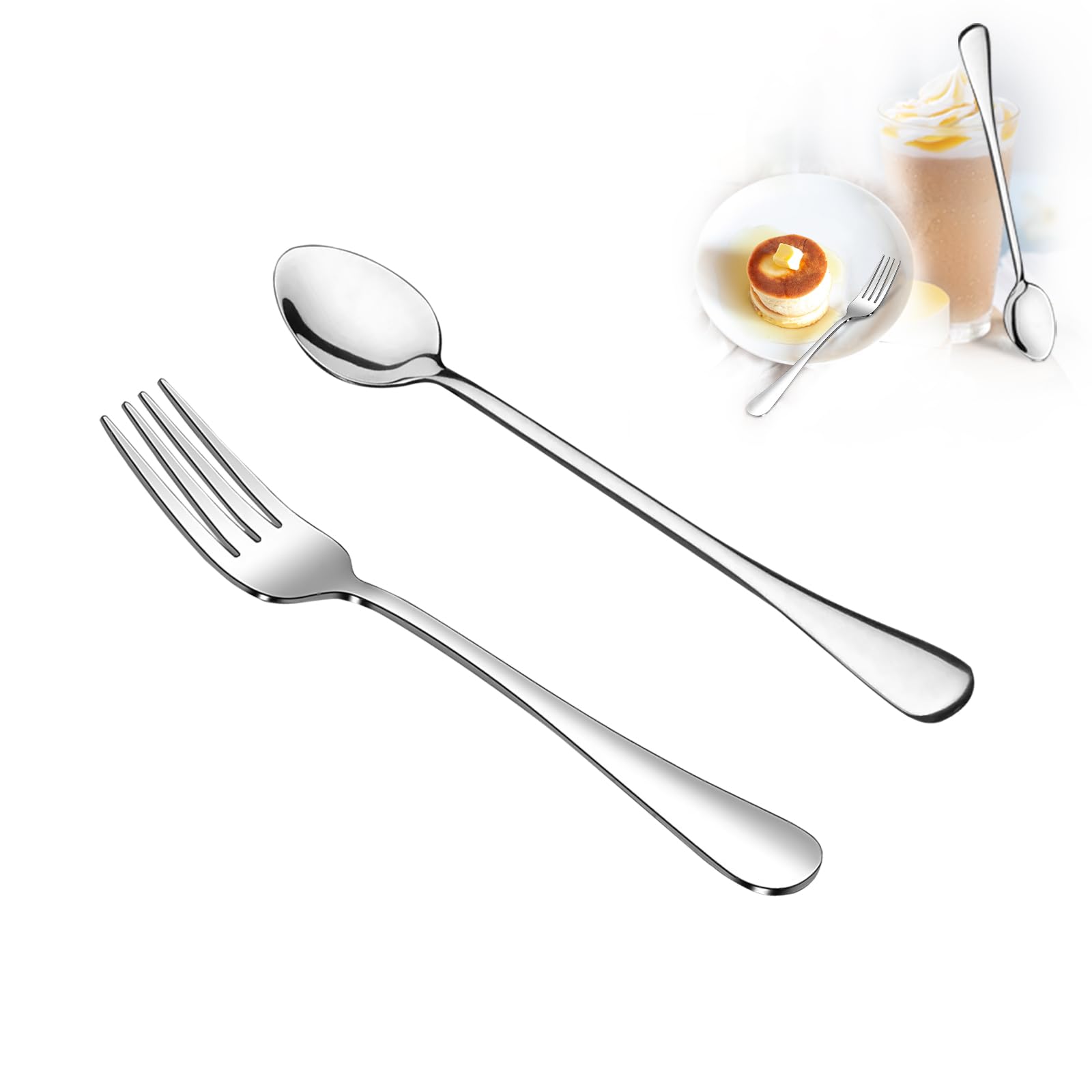 SANTUO Spoons and Forks Set, 6-Piece 8" Salad Forks and 6-Piece 7.7" Iced Tea Spoons Long Handle Stainless Steel Use for Camping or Afternoon Tea, Mirror Polished & Dishwasher Safe