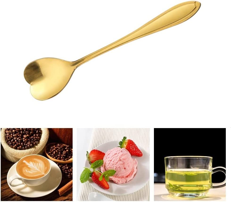 Set of 10 Heart-Shaped Gold Stainless Steel Spoons for Coffee, Desserts, and Tea - Ideal for Sugar, Stirring, Ice Cream, and Cake 5inch