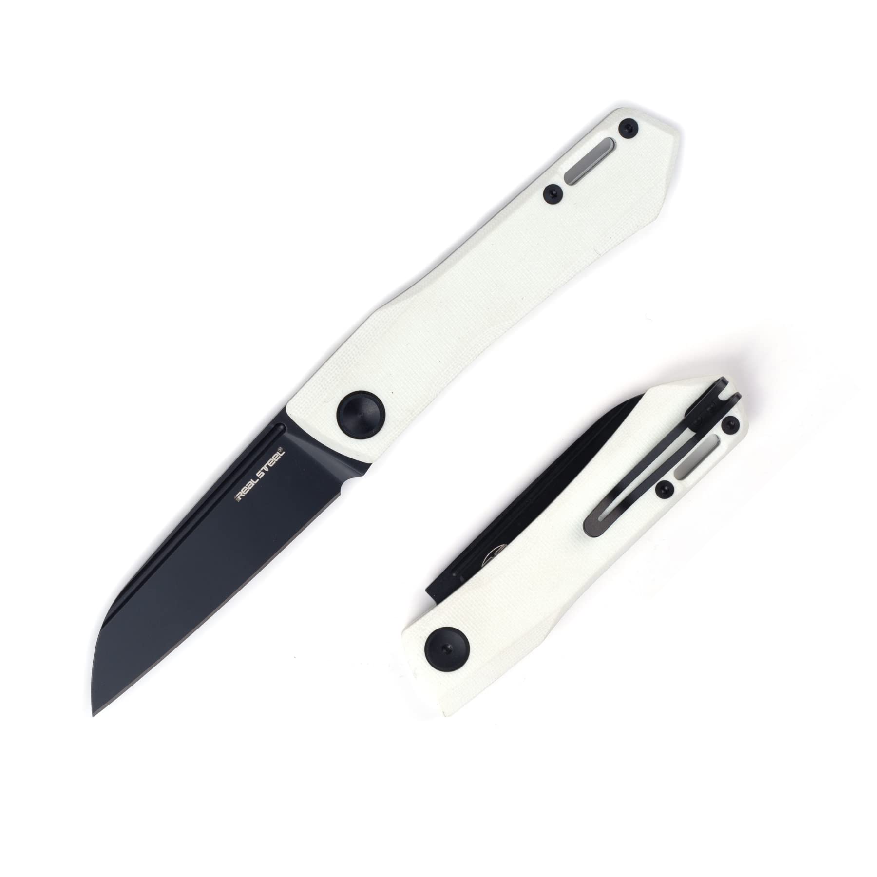 Real Steel Solis Lite Premium Pocket Knife - D2 Blade and G10 Handles - Perfect for Camping, Hiking, Daily Cutting Tasks - EDC Knife for Men Women - White