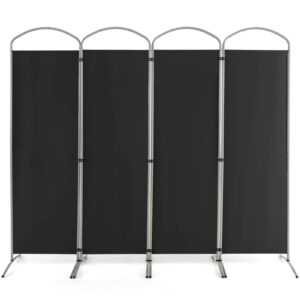 goflame 4 panels room divider, 6 ft folding privacy screen with stable metal frame, freestanding fabric wall divider and separator, portable room partition screen for home office hospital, white