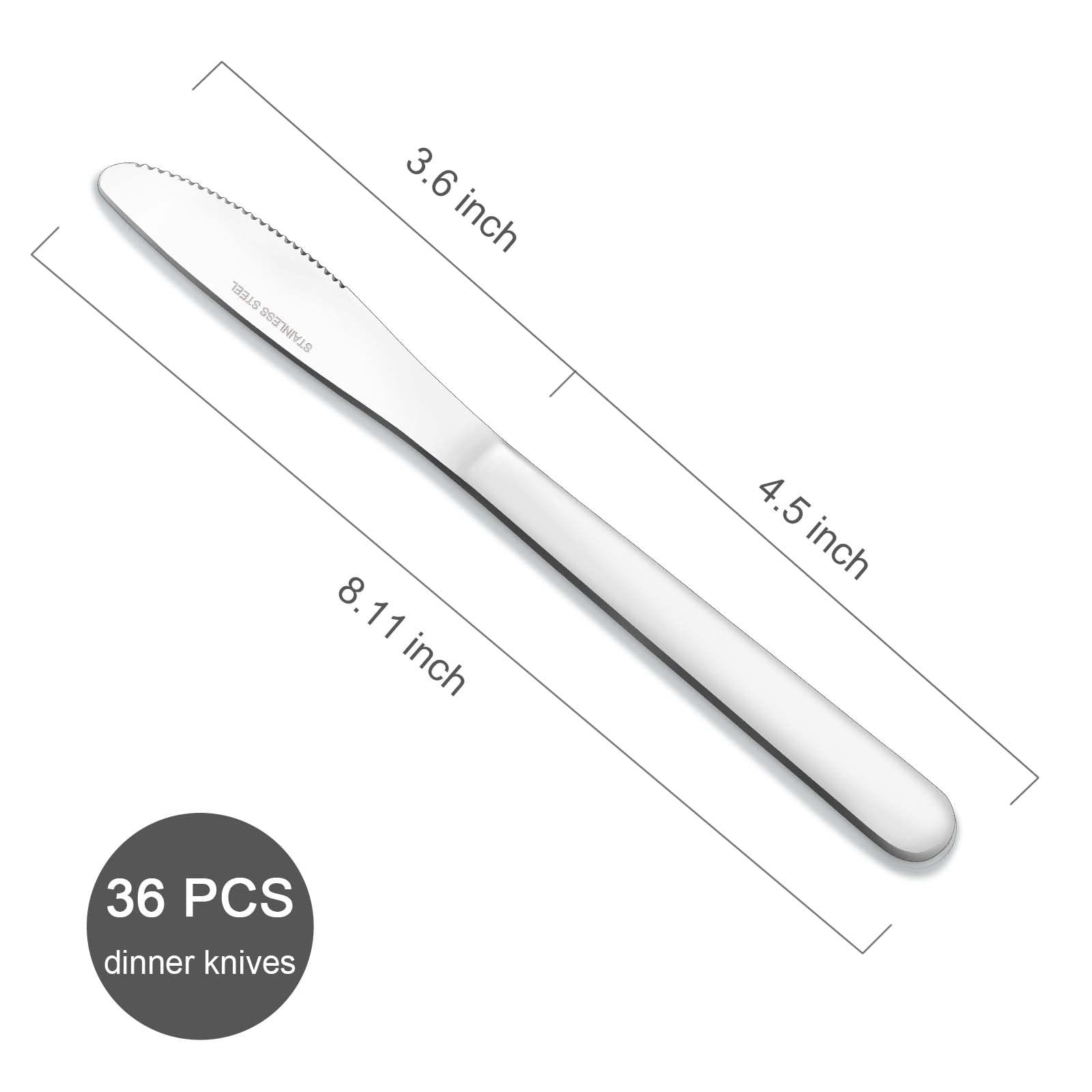 Funnydin 36 Pieces Dinner Knives Set, 8.1 Inches Table Knives Set, Durable Butter Knife, Food Grade Stainless Steel Dinner Knife, Cost-effective Knives Silverware - Mirror Polished, Dishwasher Safe