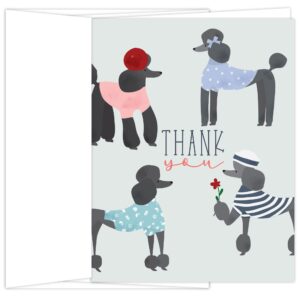 koko paper co black and blue standard poodles thank you cards | 15 folded cards and 15 bright white envelopes (30 count total) | printed on heavy card stock.