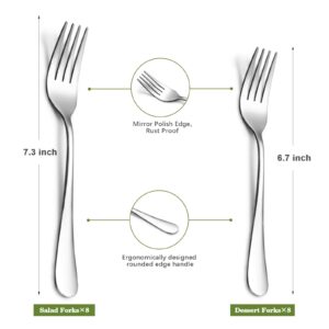 SANTUO Dessert Forks Set - 8-piece Stainless Steel Salad Forks Cream Fork Flatware Set Reusable for Household Use or Camping - Silver 6.7 Inches